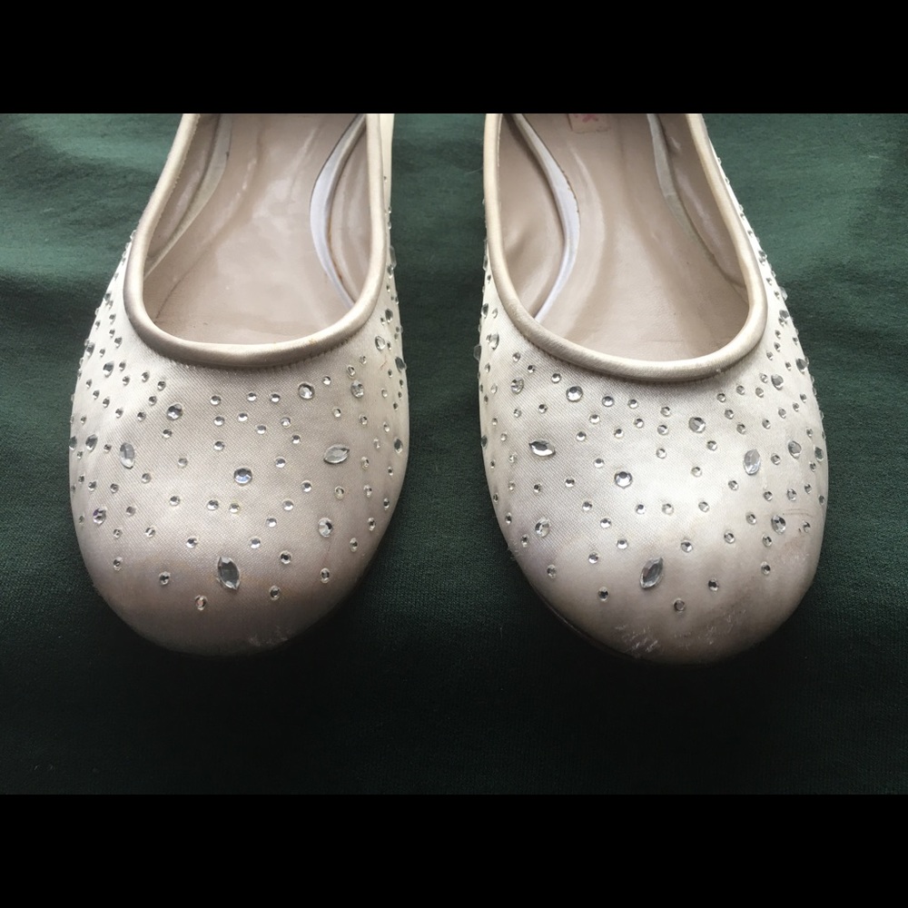 Off White Satin Flats, beaded